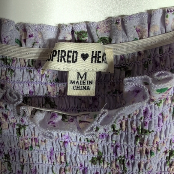 Inspired Hearts Purple Gray Pleated Sundress with Puff Sleeves - Picture 2 of 9